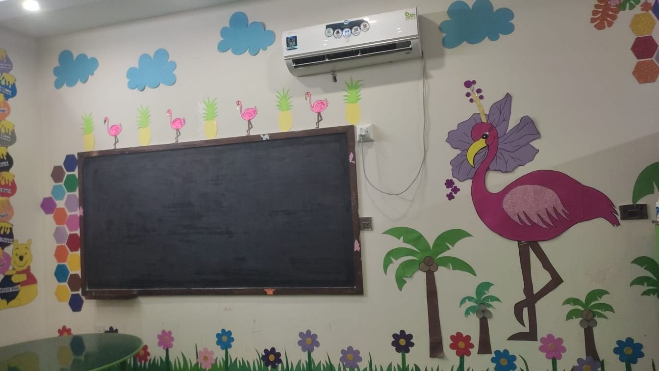 Classroom with blackboard and air-conditioner
