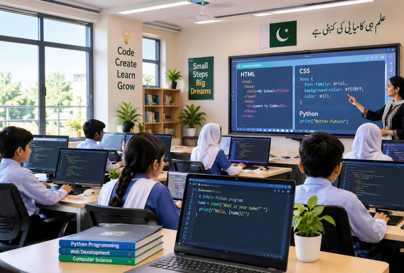 Students in a computer lab learning to code